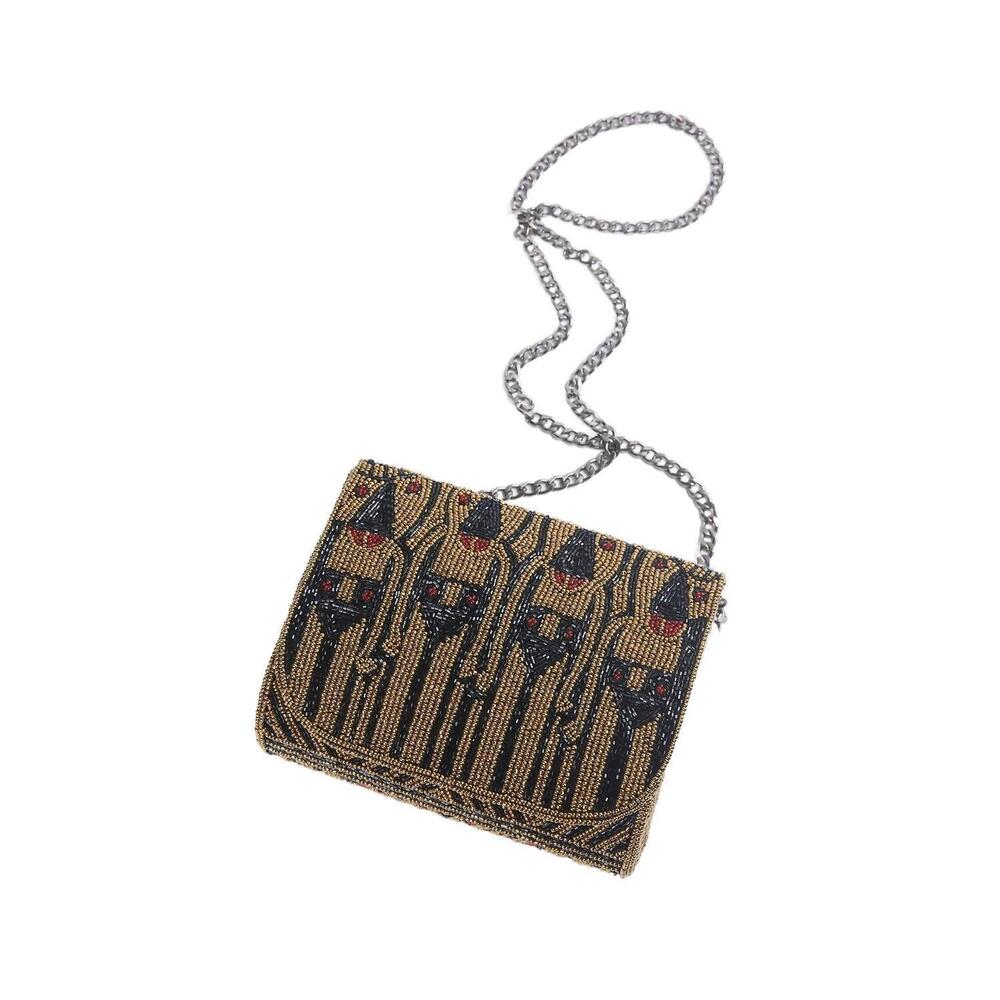 NEW ETHNIQUE minervas beaded cross-body clutch bag in bronze